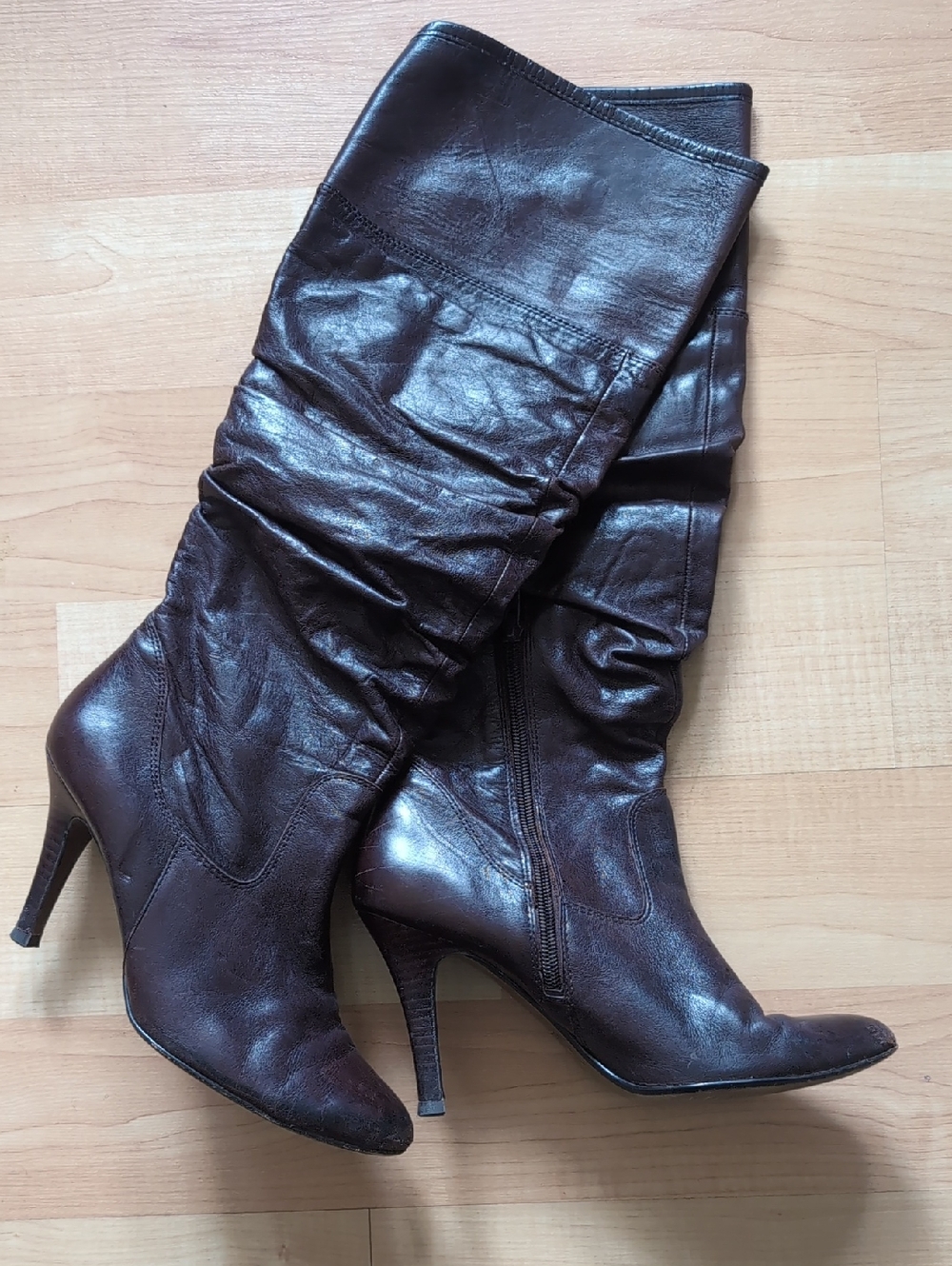 Aldo Dark Brown Grabsky Heeled Slouchy Leather Boots